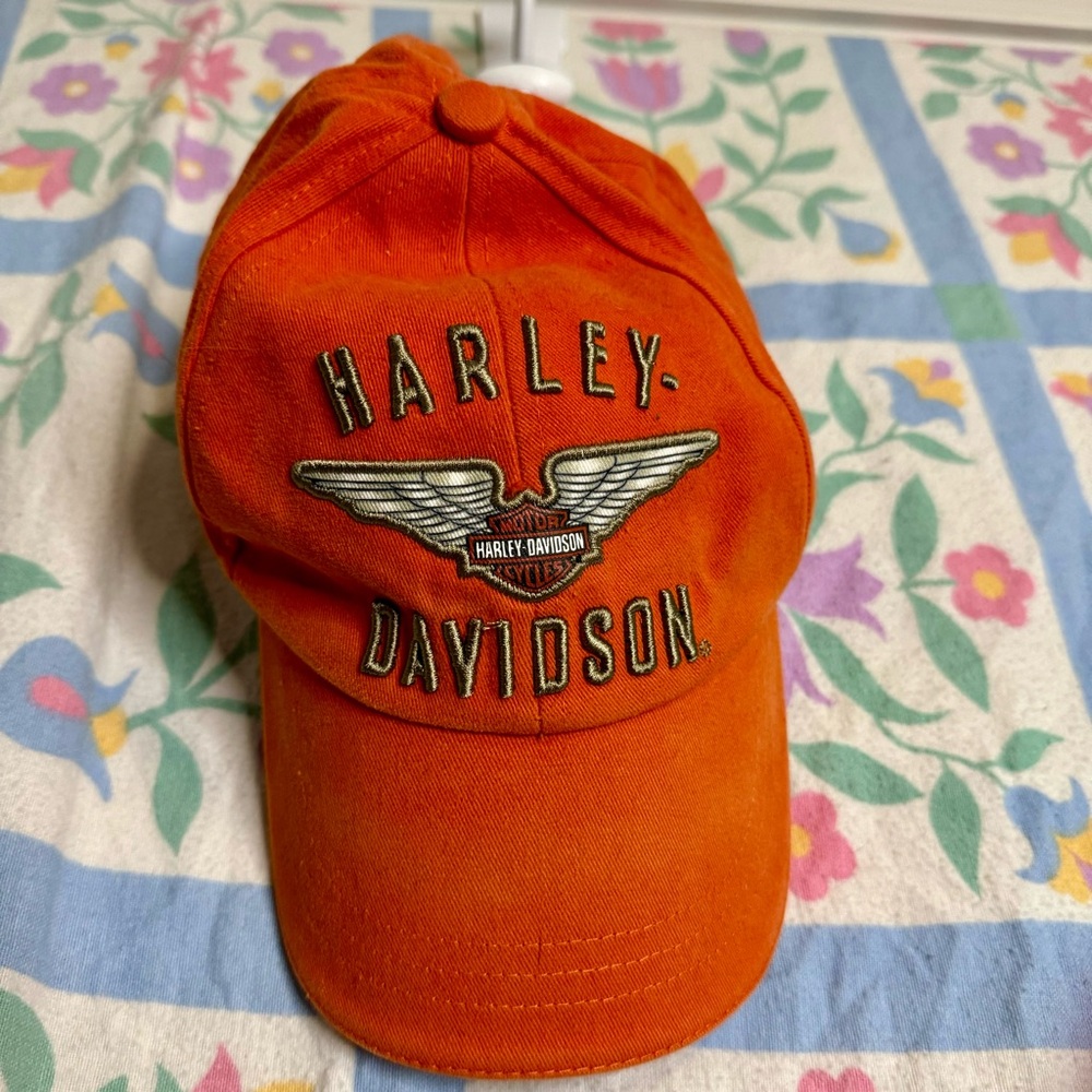Vintage Harley-Davidson Genuine Motor Clothes Orange Baseball Cap With Logo
